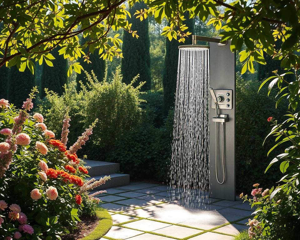 Freiluftduschen im Garten für Sommerhitze bewältigen