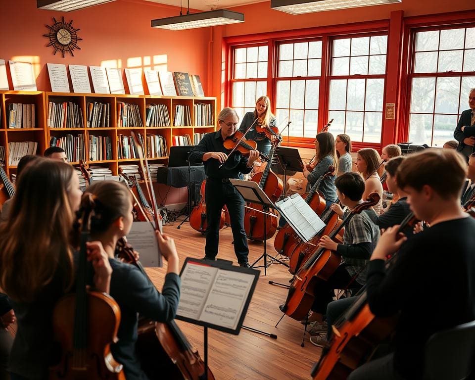 Geigenlehrer im Musikunterricht für Streicher