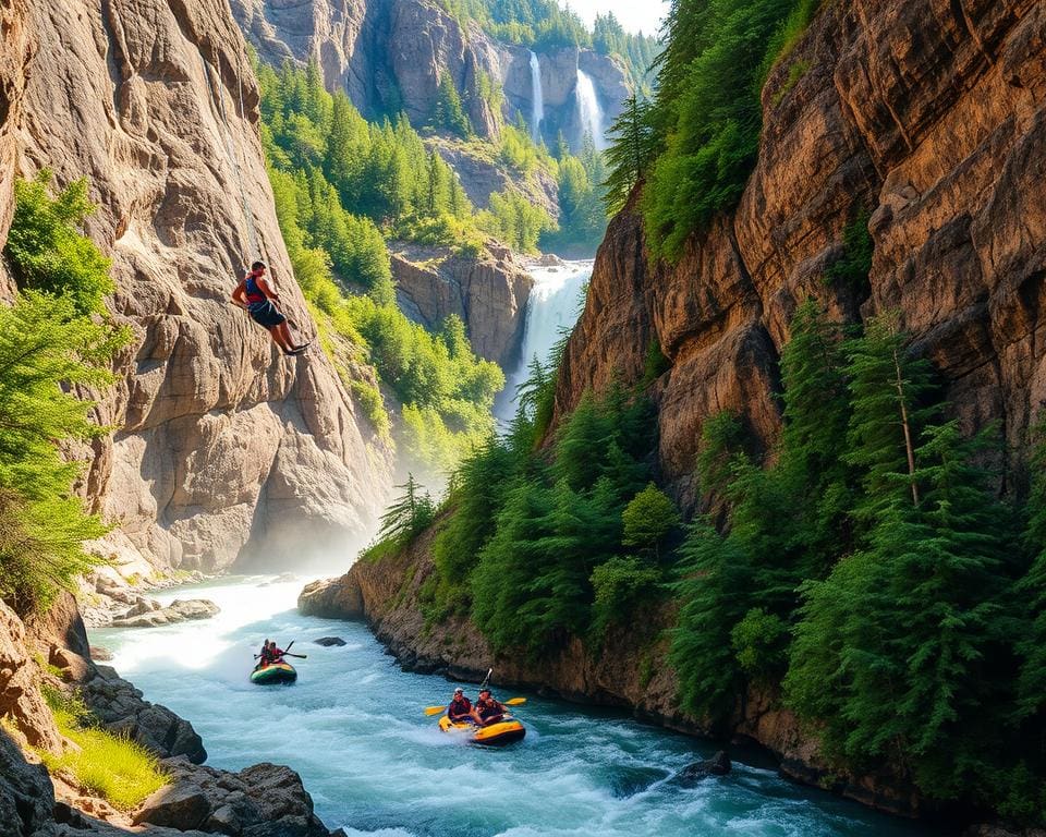 Outdoor-Abenteuer mit Klettern und Wildwasser-Rafting