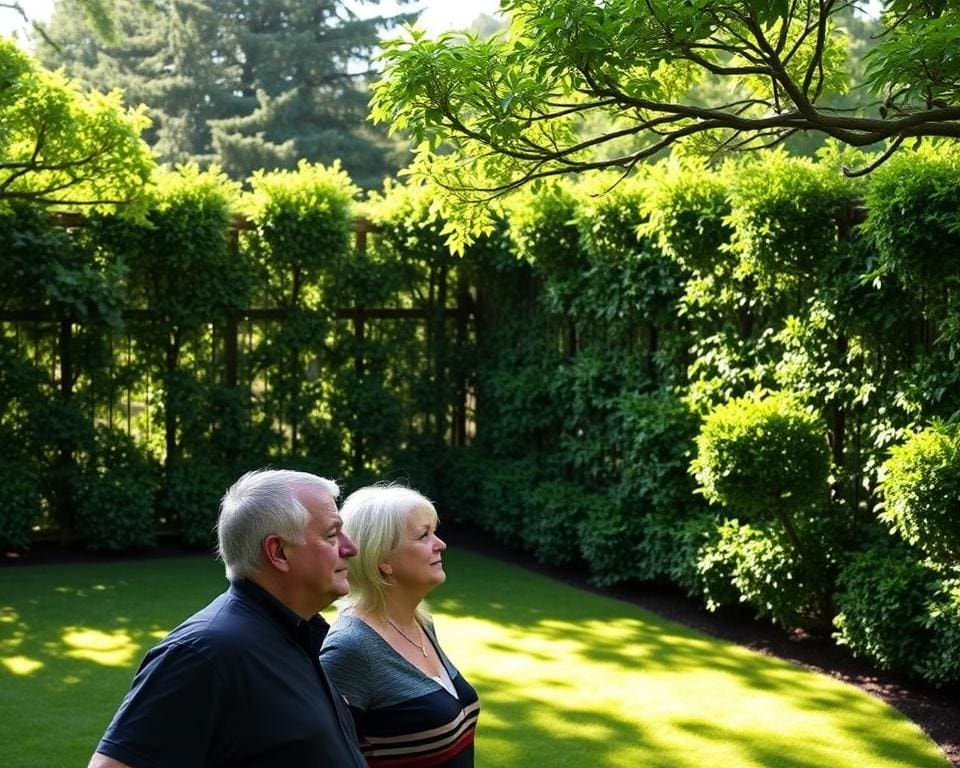 Sichtschutz mit Spalierbäumen im Garten